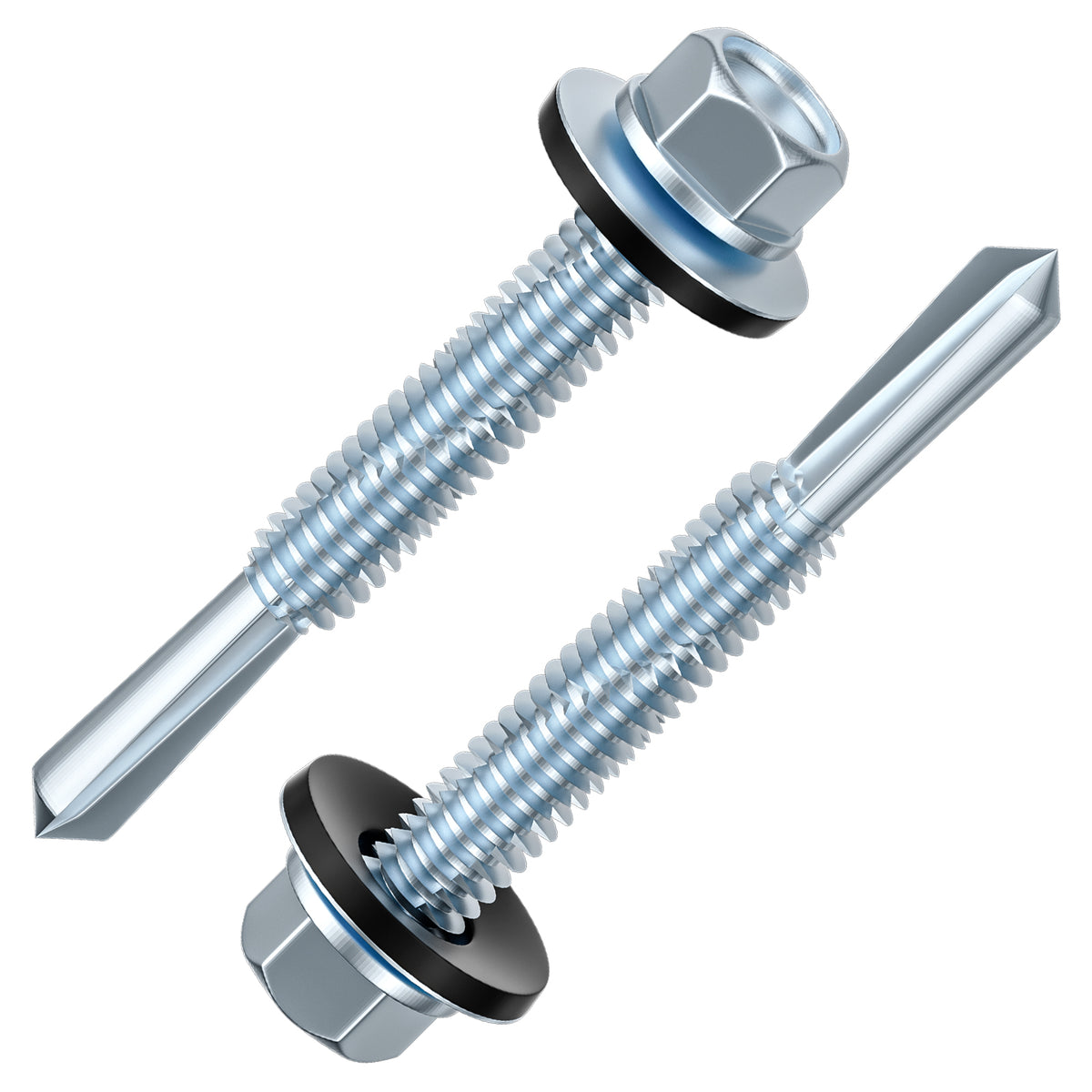 Wensilon Extended Hexagonal self-Tapping zinc-Plated Screws with Rubber washers,10mm Steel Plate can be drilled