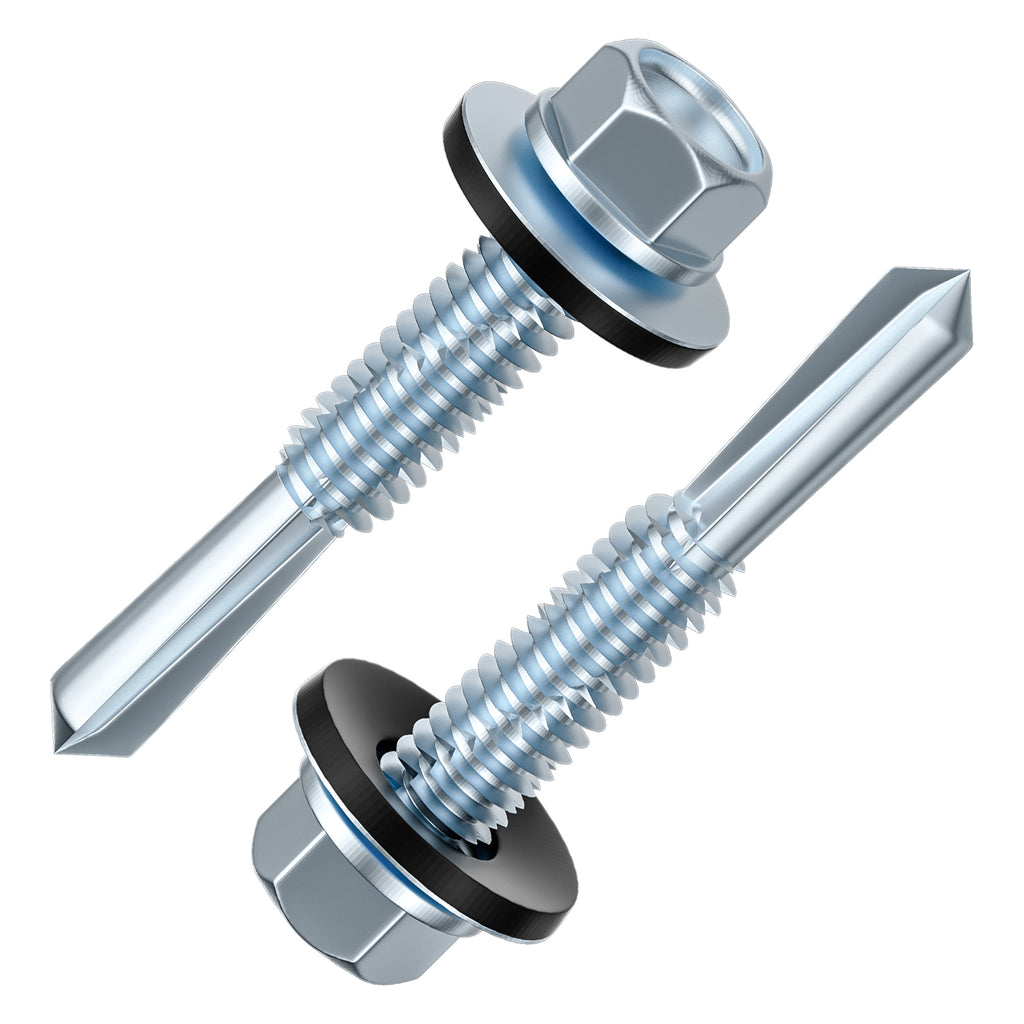Wensilon Extended Hexagonal self-Tapping zinc-Plated Screws with Rubber washers,10mm Steel Plate can be drilled