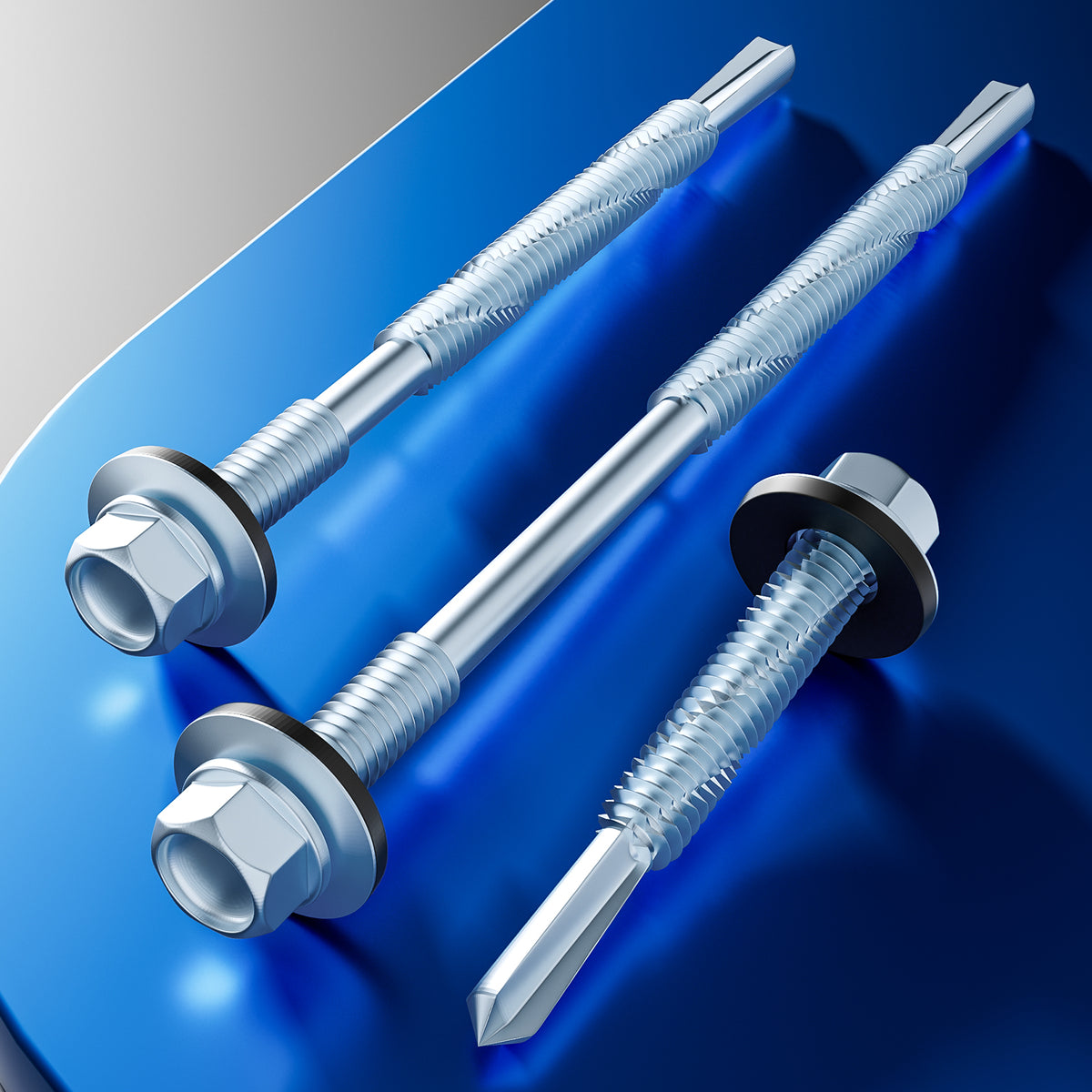 Wensilon Extended Hexagonal self-Tapping zinc-Plated Screws with Rubber washers,10mm Steel Plate can be drilled