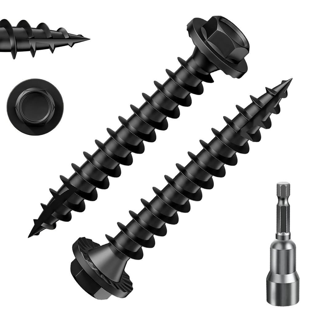 Hex Exterior Lag Screws,Structural Wood Screw, Heavy Duty Construction Screw, Rust Resistant, Washer Head, Black Coated Exterior Wood Screws