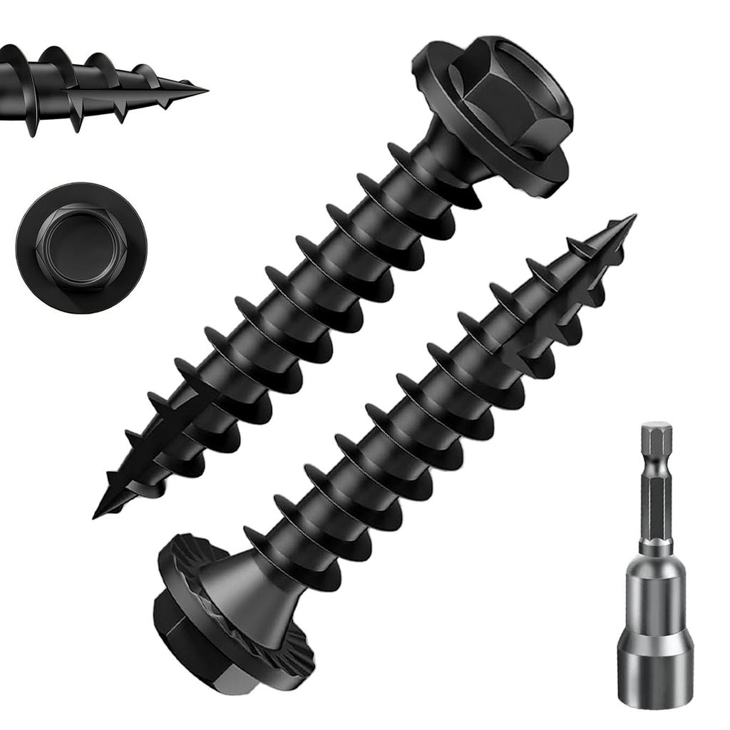 Hex Exterior Lag Screws,Structural Wood Screw, Heavy Duty Construction Screw, Rust Resistant, Washer Head, Black Coated Exterior Wood Screws