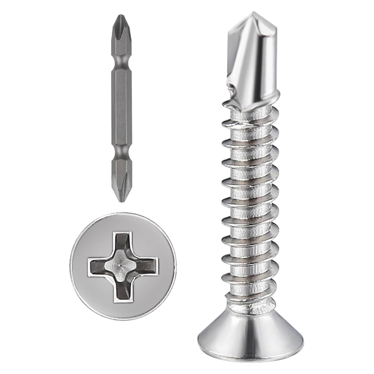Wensilon Sheet Metal Self-Tapping Screws 410 Black Stainless Steel Flat Head High-Strength Quick self-Drilling Screws