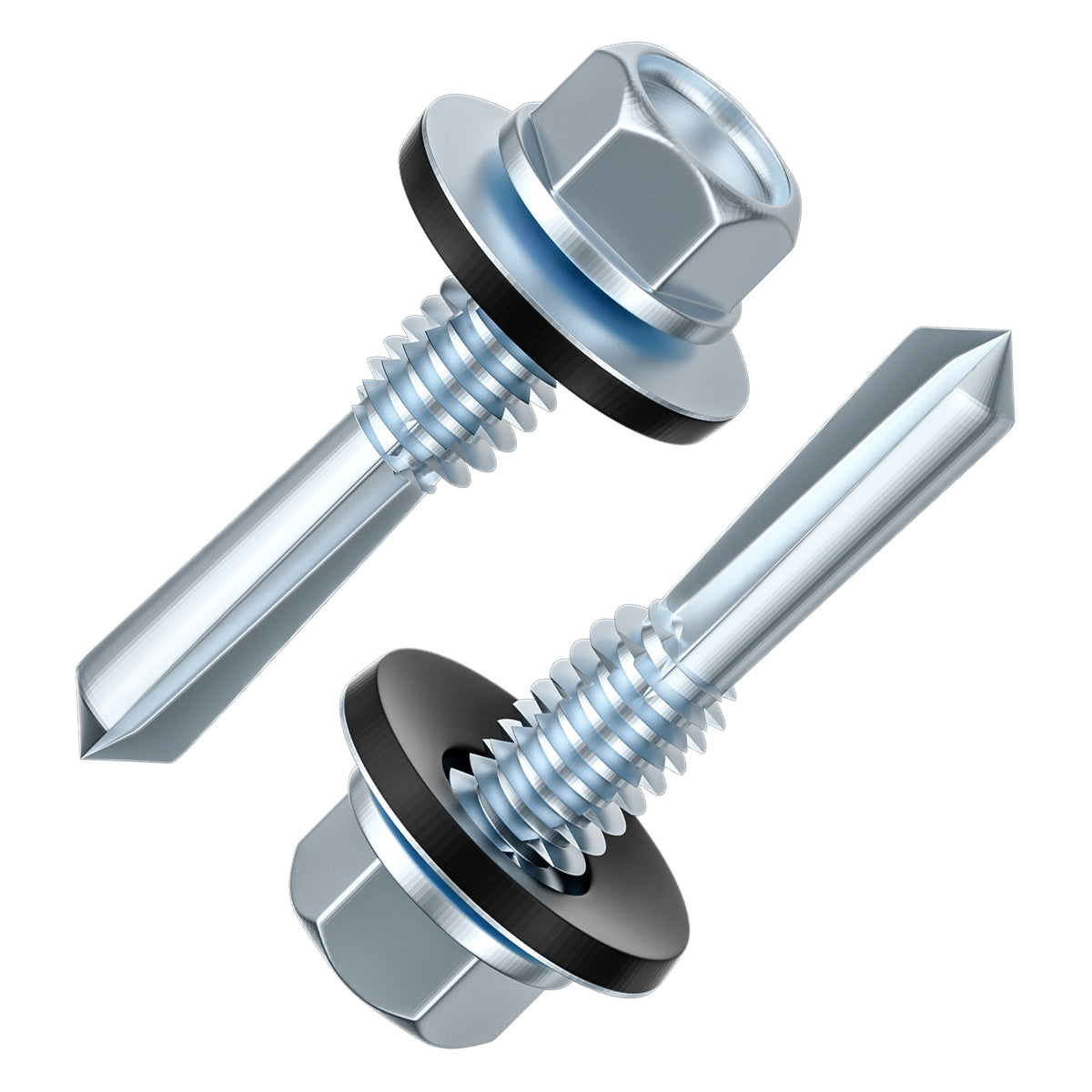 Wensilon Extended Hexagonal self-Tapping zinc-Plated Screws with Rubber washers,10mm Steel Plate can be drilled