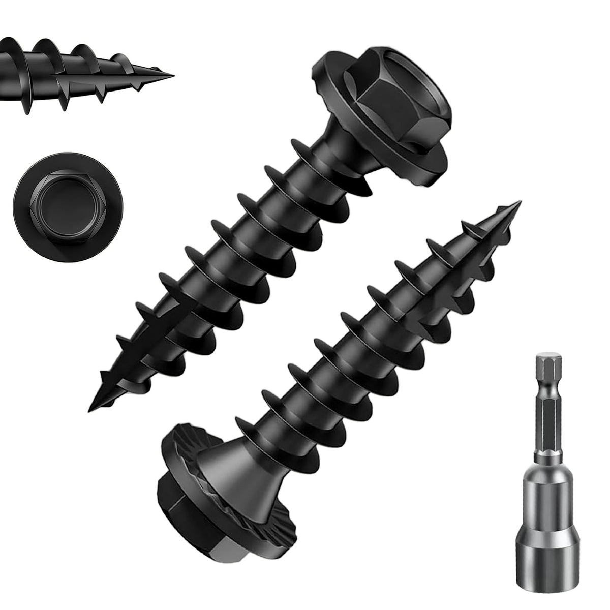 Hex Exterior Lag Screws,Structural Wood Screw, Heavy Duty Construction Screw, Rust Resistant, Washer Head, Black Coated Exterior Wood Screws