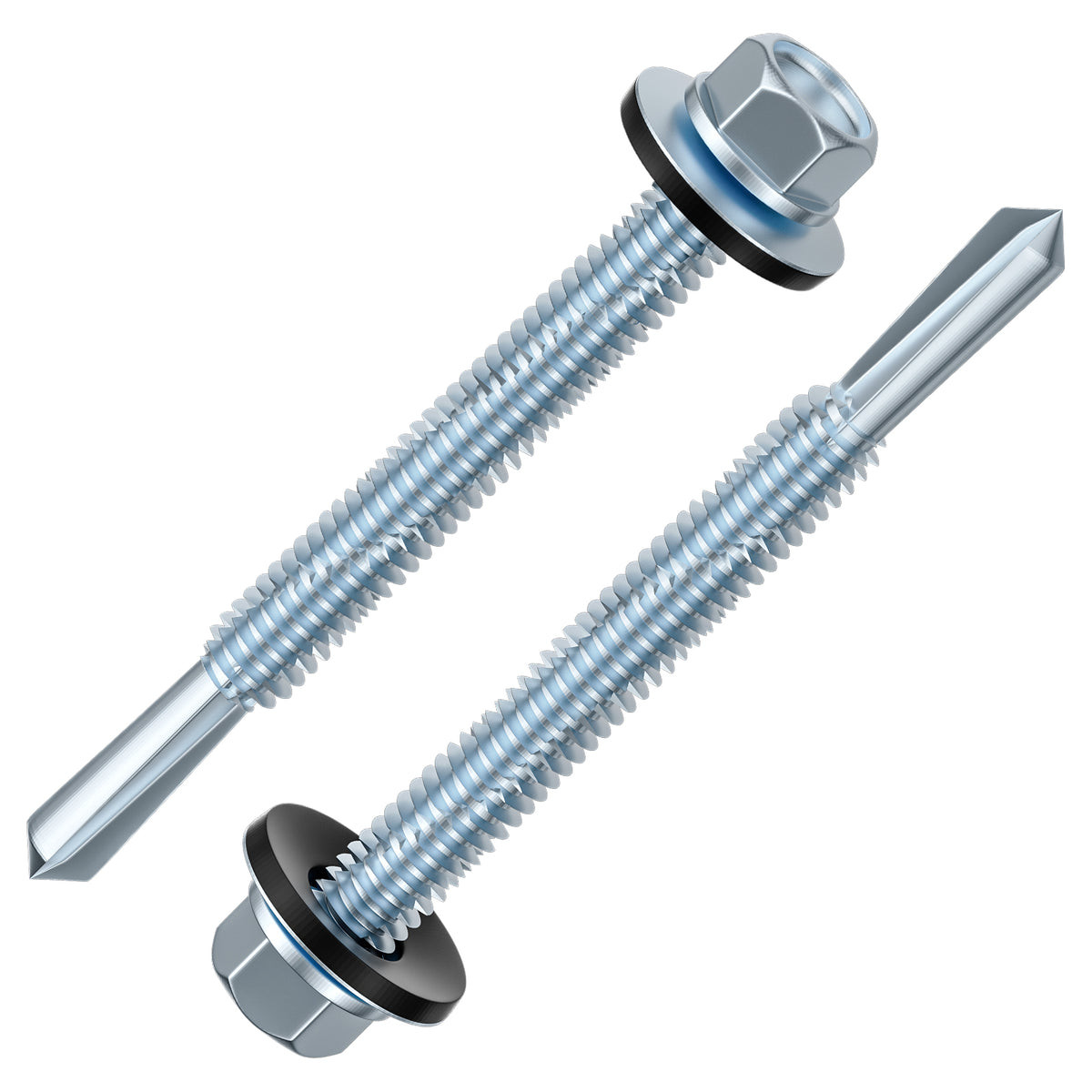 Wensilon Extended Hexagonal self-Tapping zinc-Plated Screws with Rubber washers,10mm Steel Plate can be drilled