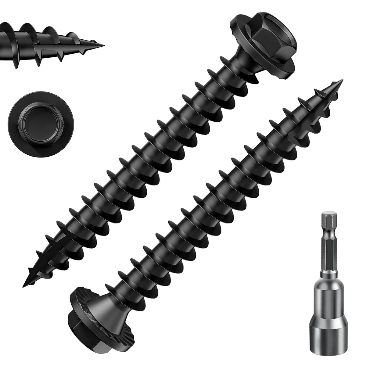 Hex Exterior Lag Screws,Structural Wood Screw, Heavy Duty Construction Screw, Rust Resistant, Washer Head, Black Coated Exterior Wood Screws