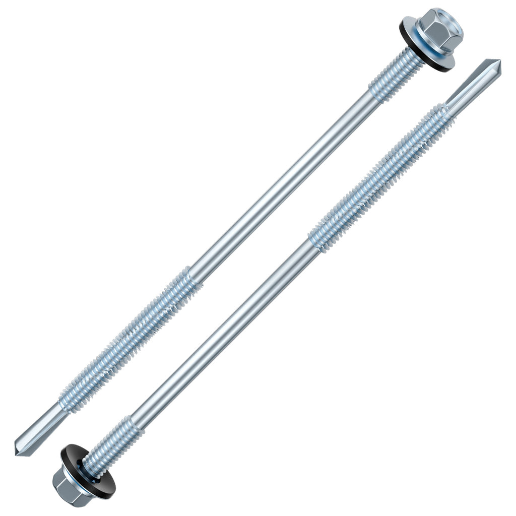 Wensilon Extended Hexagonal self-Tapping zinc-Plated Screws with Rubber washers,10mm Steel Plate can be drilled