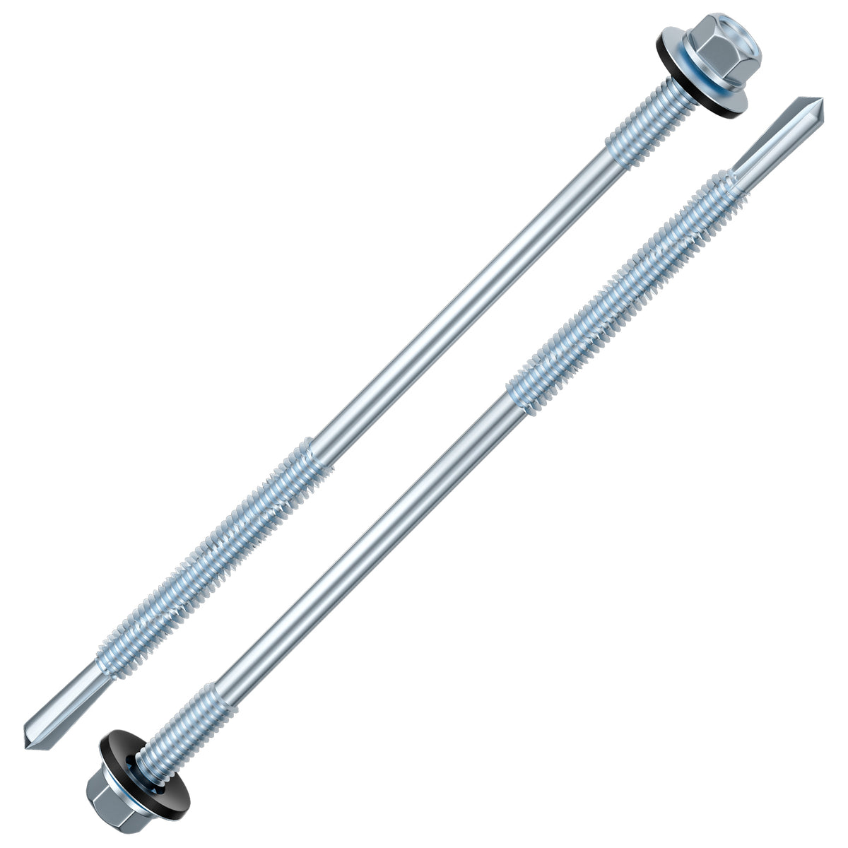 Wensilon Extended Hexagonal self-Tapping zinc-Plated Screws with Rubber washers,10mm Steel Plate can be drilled