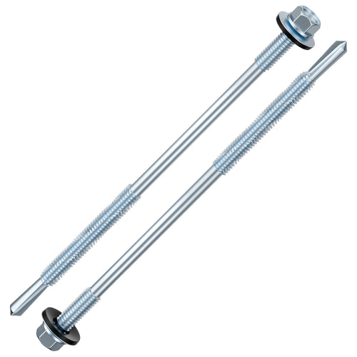 Wensilon Extended Hexagonal self-Tapping zinc-Plated Screws with Rubber washers,10mm Steel Plate can be drilled