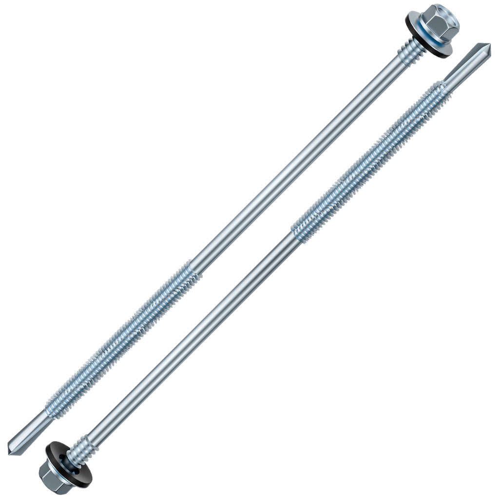 Wensilon Extended Hexagonal self-Tapping zinc-Plated Screws with Rubber washers,10mm Steel Plate can be drilled