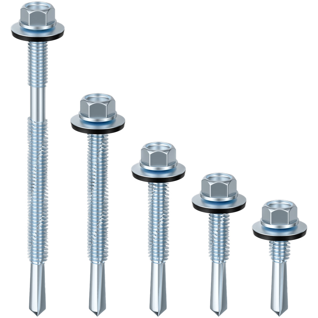 Wensilon Extended Hexagonal self-Tapping zinc-Plated Screws with Rubber washers,10mm Steel Plate can be drilled