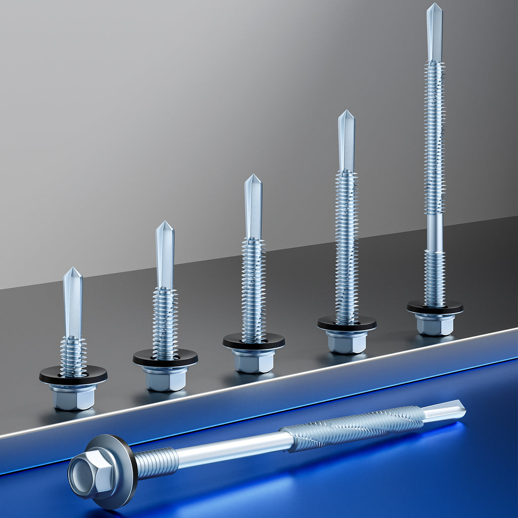 Wensilon Extended Hexagonal self-Tapping zinc-Plated Screws with Rubber washers,10mm Steel Plate can be drilled