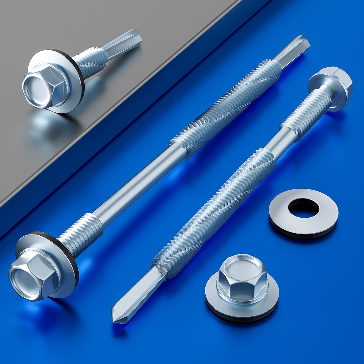 Wensilon Extended Hexagonal self-Tapping zinc-Plated Screws with Rubber washers,10mm Steel Plate can be drilled