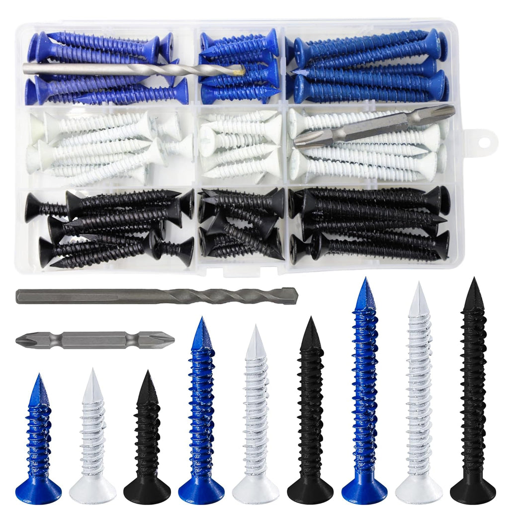 Wensilon Concrete Screw Anchor Flat Head for Anchoring to Masonry, Block or Brick Stucco