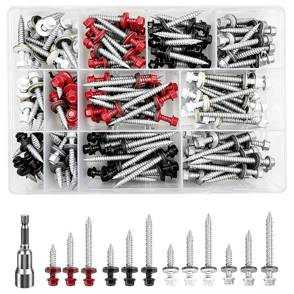 Wensilon  Gray hex Metal Sheet roof Screws, with Anti Rust Coating, with EPDM Washer and hex self Tapping, Used for Metal to Wood, Corrugated Roofs