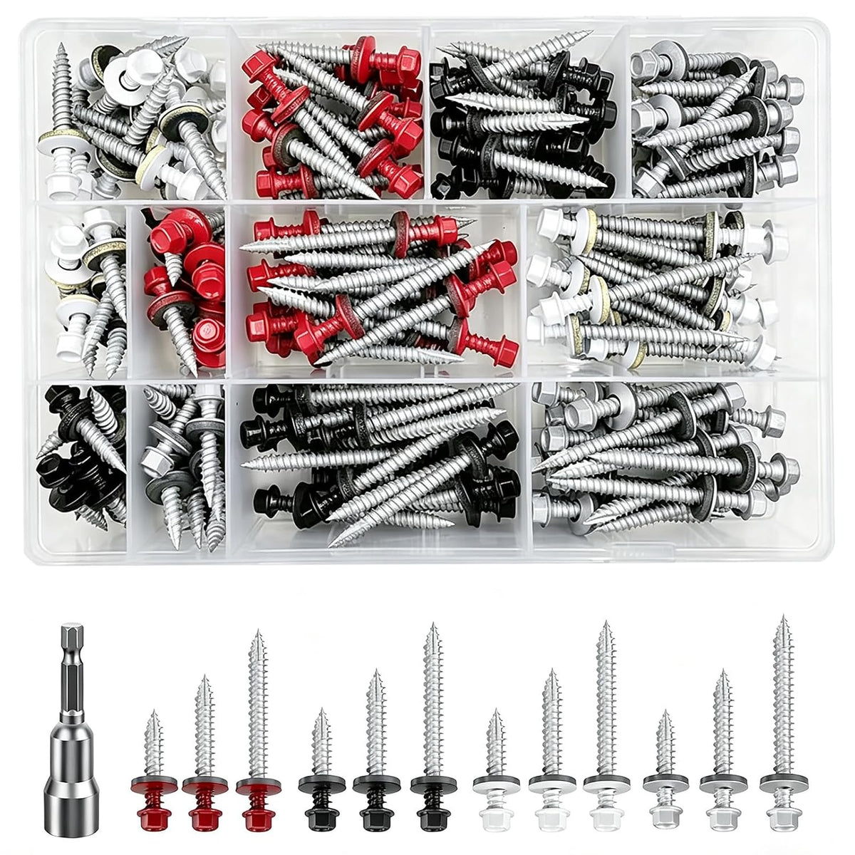 Wensilon  Gray hex Metal Sheet roof Screws, with Anti Rust Coating, with EPDM Washer and hex self Tapping, Used for Metal to Wood, Corrugated Roofs