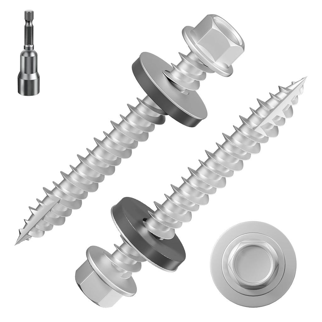 Wensilon  Gray hex Metal Sheet roof Screws, with Anti Rust Coating, with EPDM Washer and hex self Tapping, Used for Metal to Wood, Corrugated Roofs