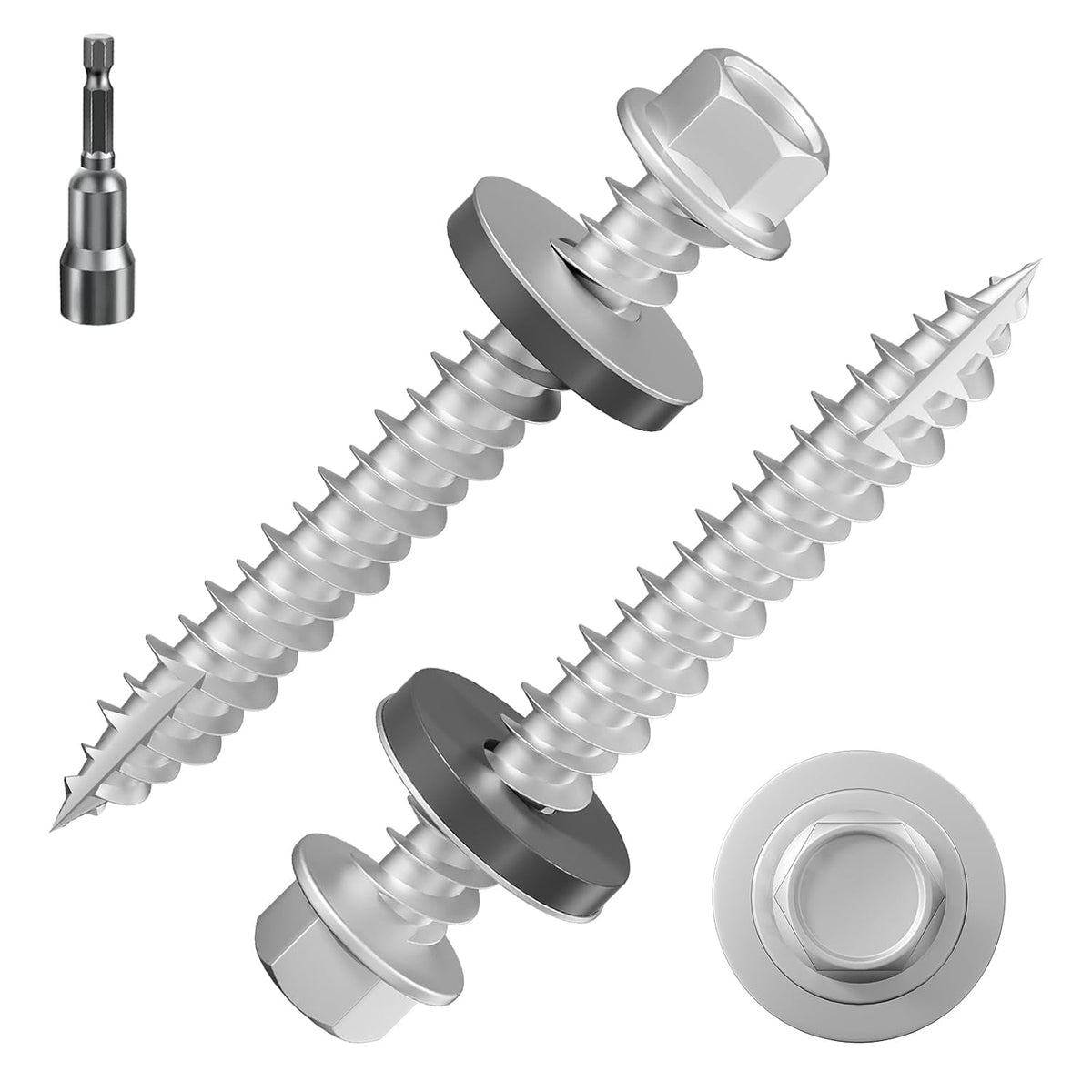 Wensilon  Gray hex Metal Sheet roof Screws, with Anti Rust Coating, with EPDM Washer and hex self Tapping, Used for Metal to Wood, Corrugated Roofs