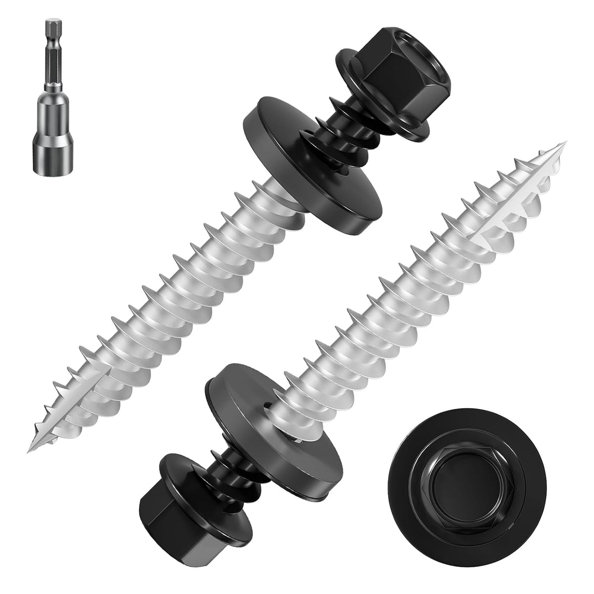 Wensilon  Gray hex Metal Sheet roof Screws, with Anti Rust Coating, with EPDM Washer and hex self Tapping, Used for Metal to Wood, Corrugated Roofs