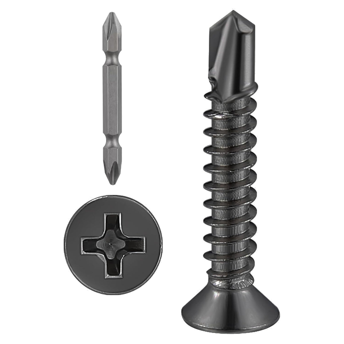 Wensilon Sheet Metal Self-Tapping Screws 410 Black Stainless Steel Flat Head High-Strength Quick self-Drilling Screws