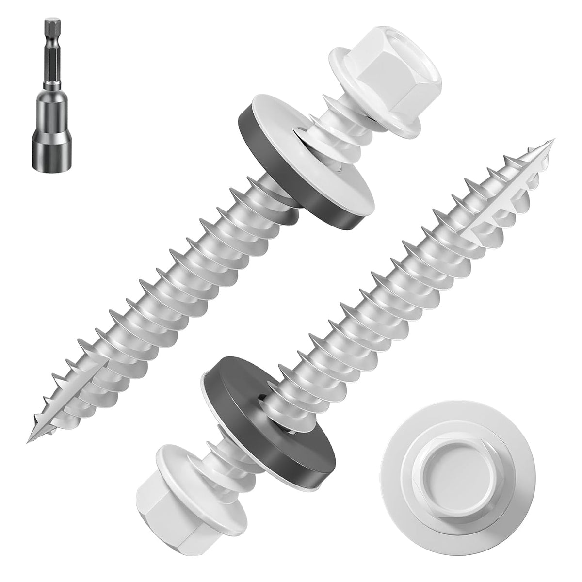 Wensilon  Gray hex Metal Sheet roof Screws, with Anti Rust Coating, with EPDM Washer and hex self Tapping, Used for Metal to Wood, Corrugated Roofs